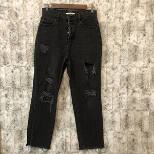 Pacsun Jeans Womens 27 Black Denim High Rise Straight Distressed Raw Hem